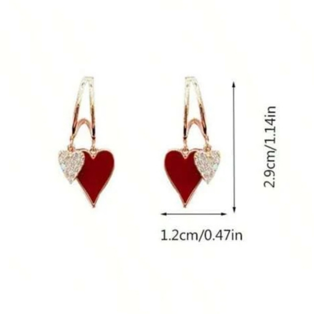 Red Heart Rhinestone Earrings Gold - Picture 7 of 9